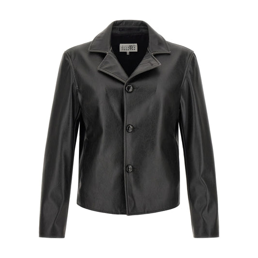 MM6 Maison Margiela Black Polyester Leather Jacket