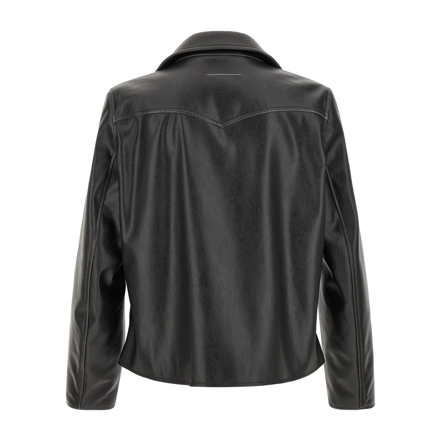 MM6 Maison Margiela Black Polyester Leather Jacket