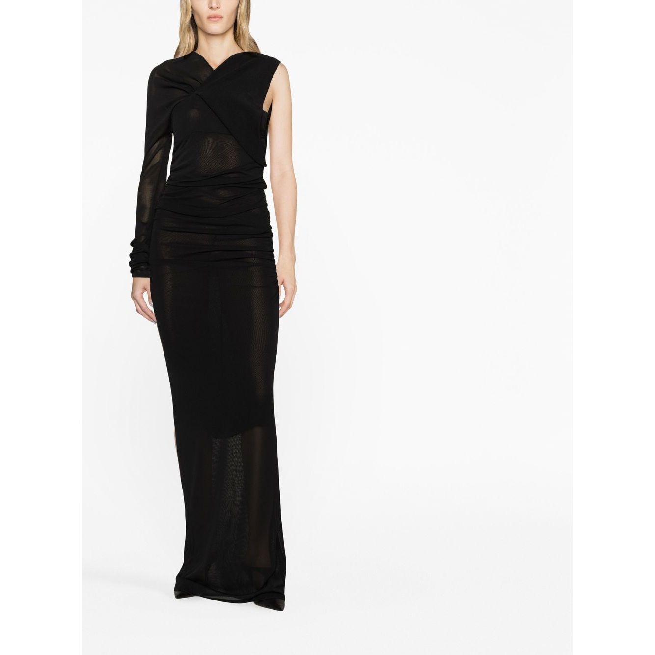 Saint Laurent semi-sheer one-sleeve long dress Dresses