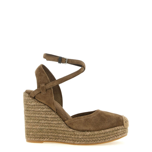 Brunello Cucinelli Brown Calfskin Wedge Sandals