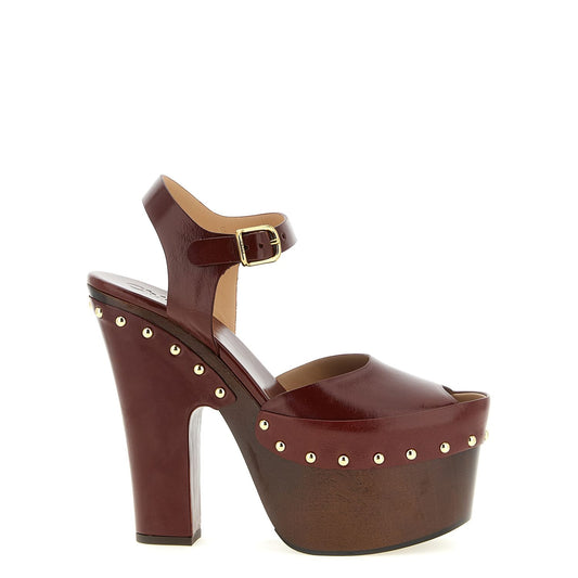 Chloé Bordeaux Lamb Leather Stiletto Heel Sandals