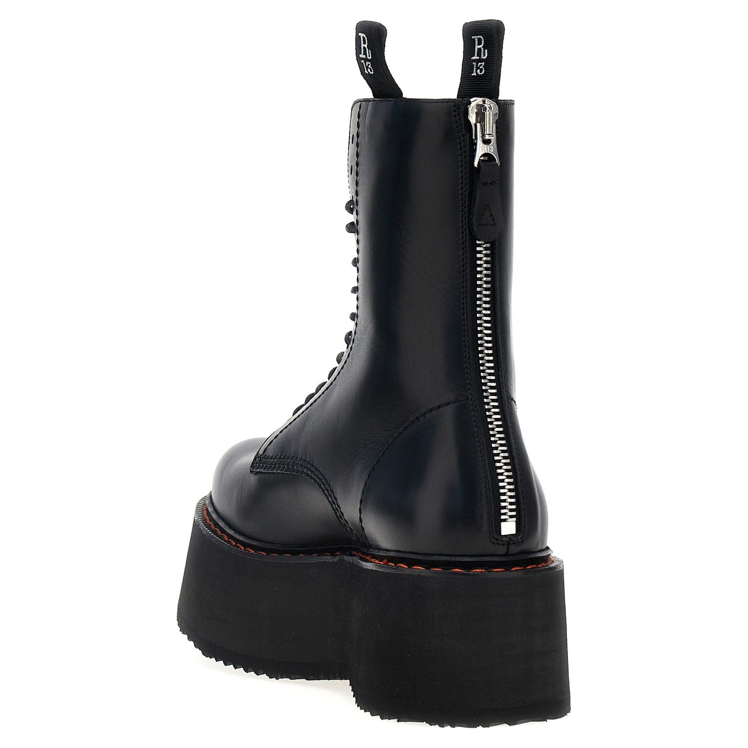 R13 Black Cowhide Lace-Up Boots