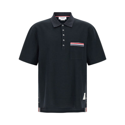 Thom Browne Blue Cotton Polo Shirt
