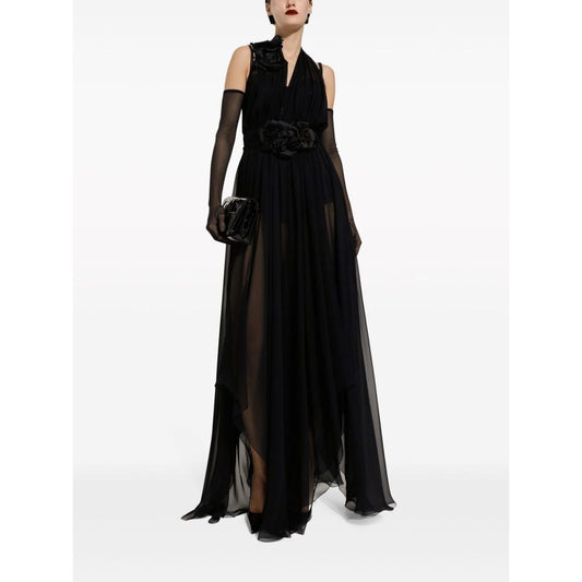 Dolce & Gabbana Long silk chiffon dress with floral appliqué Dresses