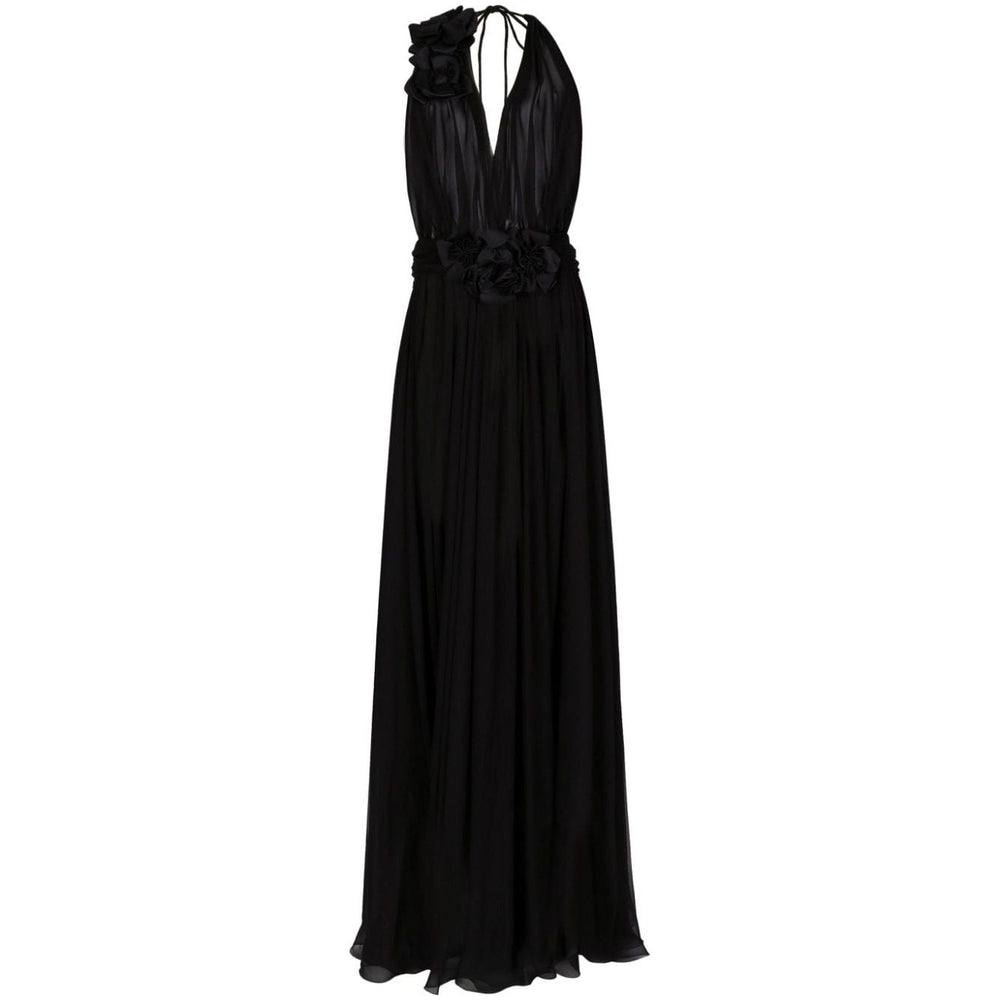 Dolce & Gabbana Long silk chiffon dress with floral appliqué Dresses