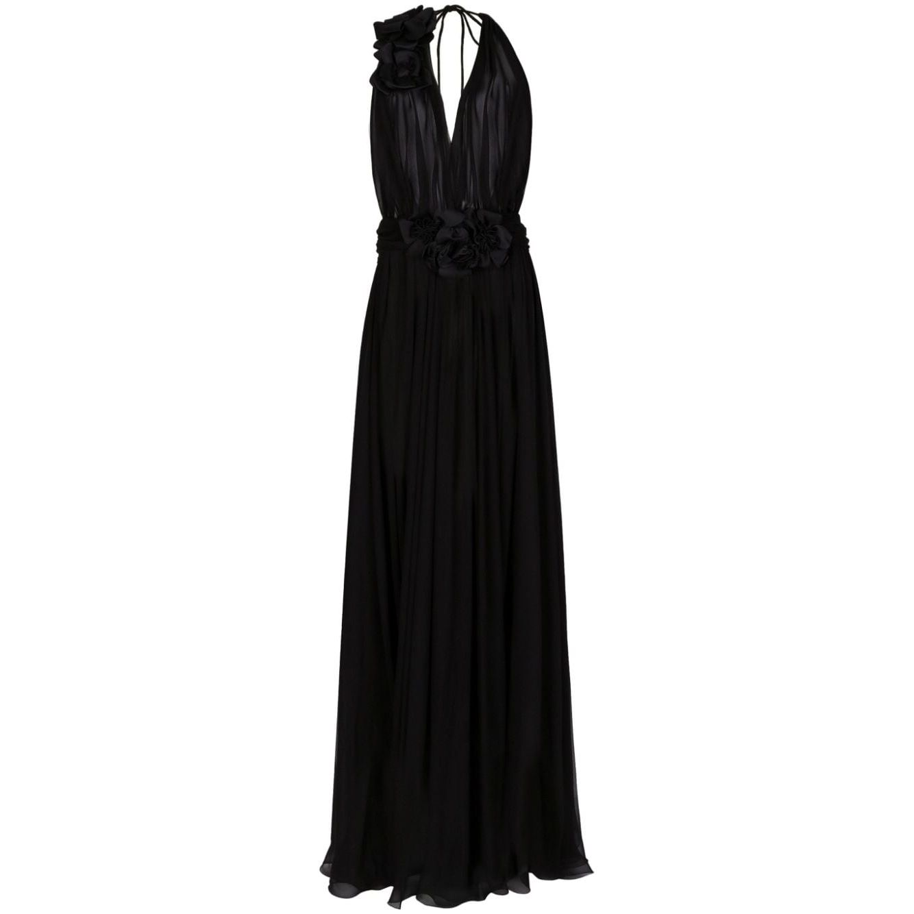 Dolce & Gabbana Long silk chiffon dress with floral appliqué Dresses
