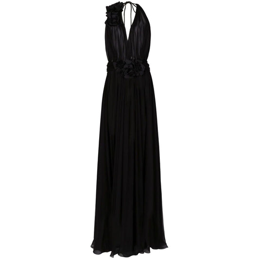 Dolce & Gabbana Long silk chiffon dress with floral appliqué Dresses