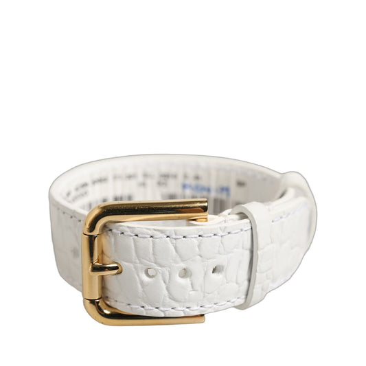 Dolce & Gabbana White Embossed Leather Gold Buckle Belt Strap Bracelet