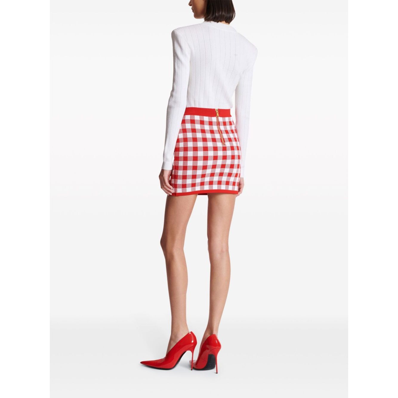 Balmain Gingham fine-knit miniskirt Skirts
