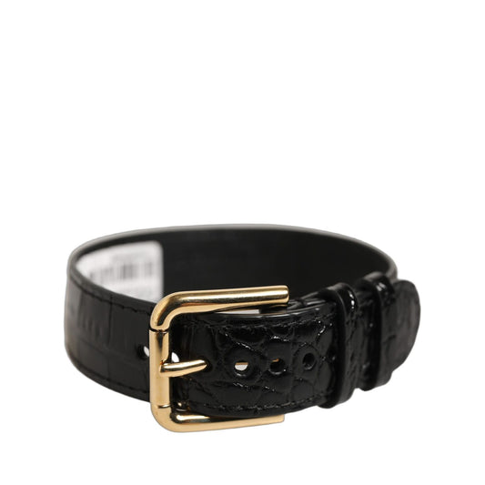 Dolce & Gabbana Black Textured Leather Gold Buckle Belt Strap Bracelet