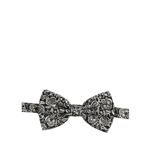Dolce & Gabbana Tie Black White Paisley Silk Adjustable Neck Papillon Bow