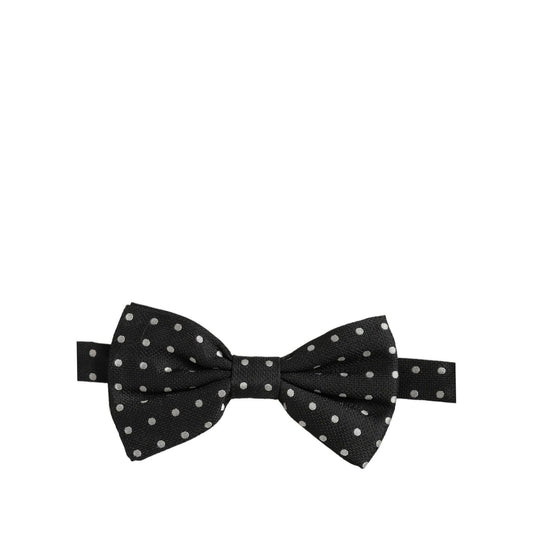Dolce & Gabbana Black White Polka Dot Adjustable Neck Papillon Bow Tie