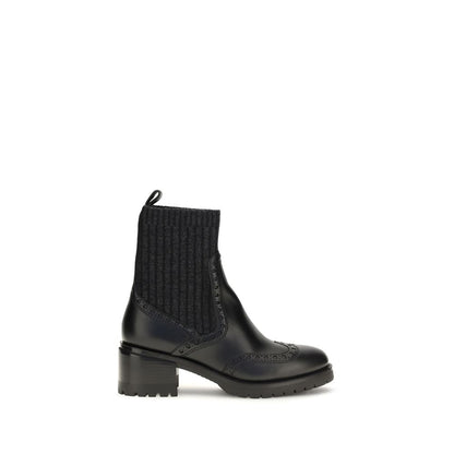 Santoni Black Calf Leather Bos Taurus Ankle Boots