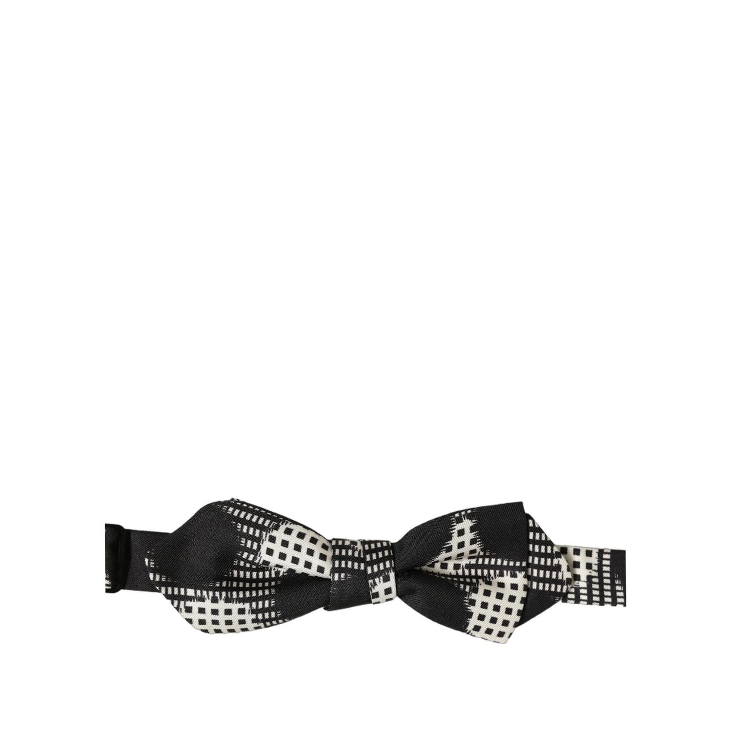 Dolce & Gabbana Dark Gray White Checkered Adjustable Neck Papillon Bow Tie