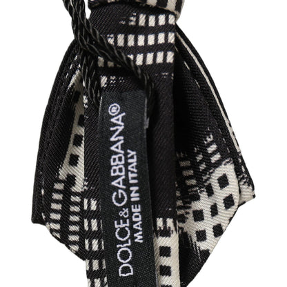 Dolce & Gabbana Dark Gray White Checkered Adjustable Neck Papillon Bow Tie