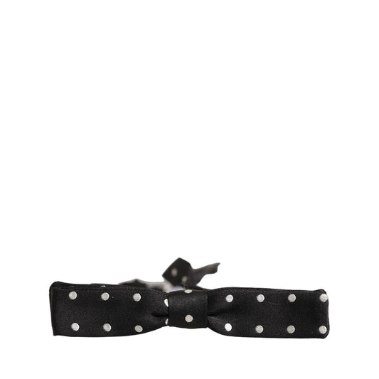 Dolce & Gabbana Black White Polka Dot Adjustable Neck Papillon Bow Tie