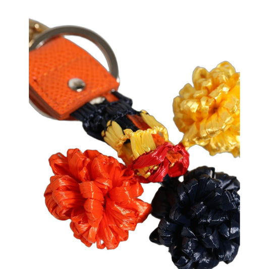 Dolce & Gabbana Raffia Leather Clasp Finder Chain Keyring Multicolor