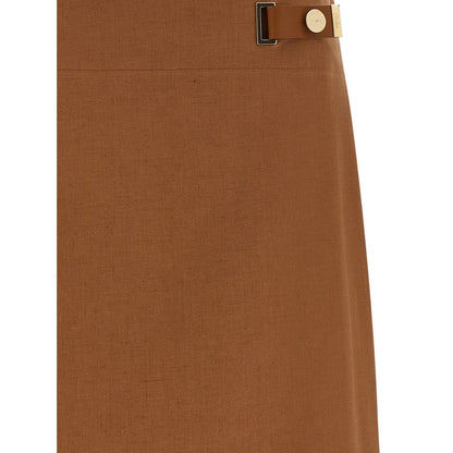 Fendi Brown Linen Midi Skirt