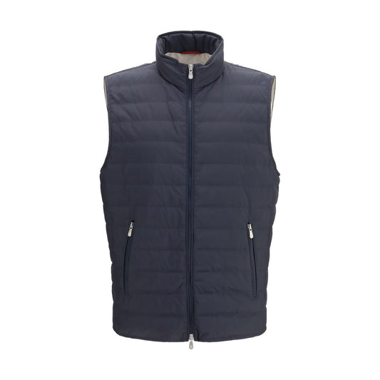 Brunello Cucinelli Blue Polyester Sleeveless Jacket