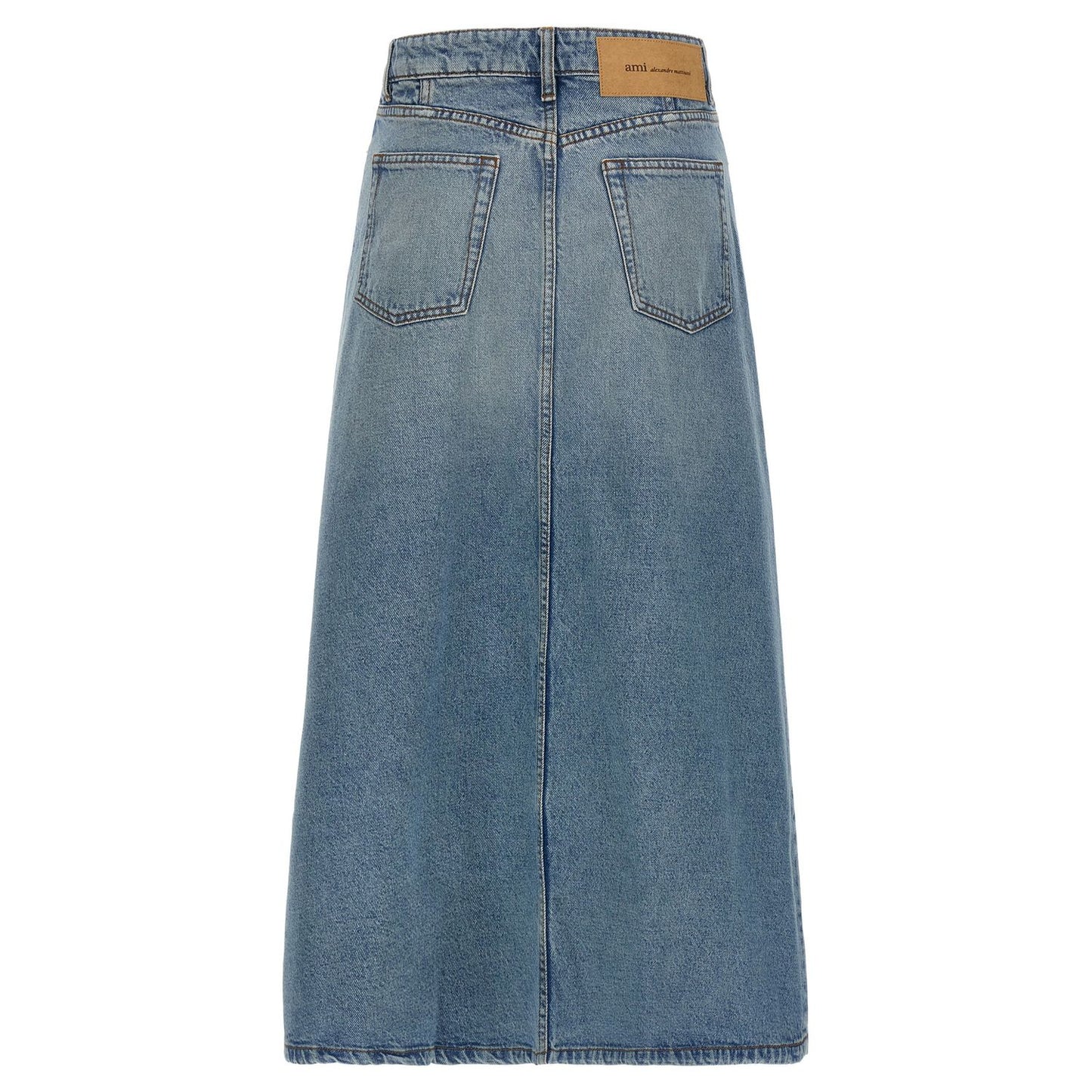 Ami Paris Blue Cotton Midi Skirt