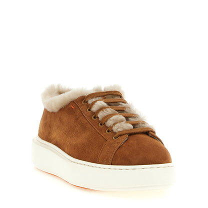 Santoni Brown Goatskin Low Top Sneakers