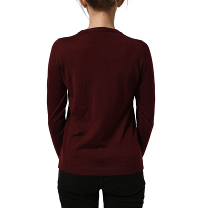 Dolce & Gabbana Maroon Wool Knitted CrewNeck Pullover Sweater