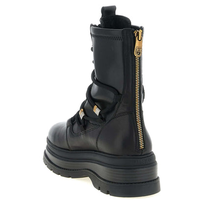 PINKO Black Cowhide Lace-Up Boots
