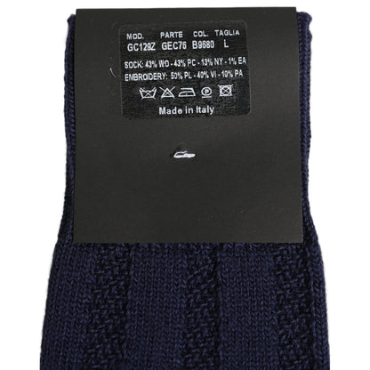 Dolce & Gabbana Navy Blue Wool Crest Logo Knee High Accessory Socks