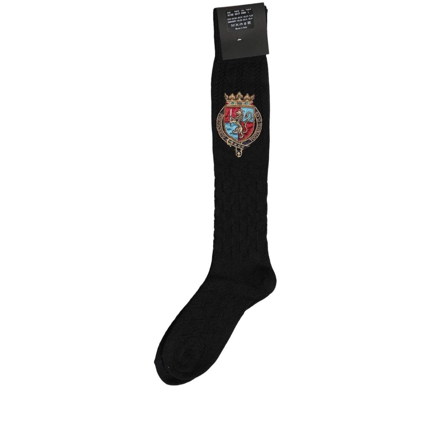 Dolce & Gabbana Men Black Wool Crest Logo Knee High Accessory Socks