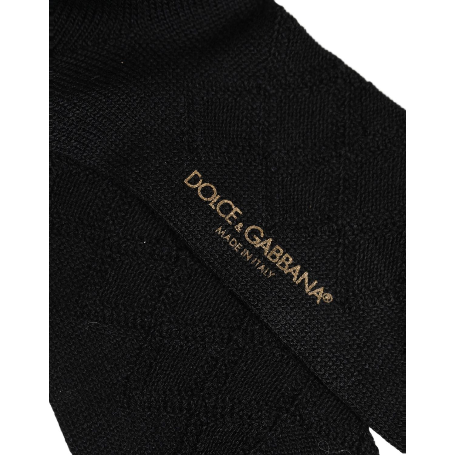 Dolce & Gabbana Men Black Wool Crest Logo Knee High Accessory Socks
