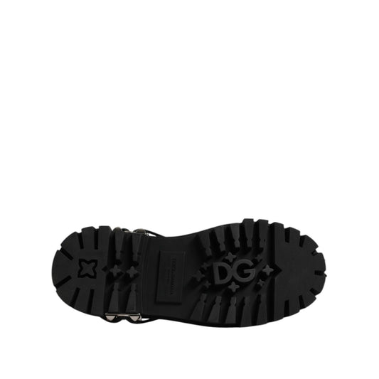 Dolce & Gabbana Black Studded Leather Hi-Trekking Derby Men Shoes