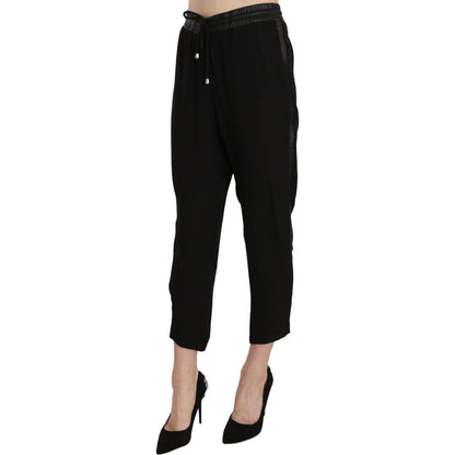 Guess Black Polyester High Waist Cropped Trousers Pants Guess