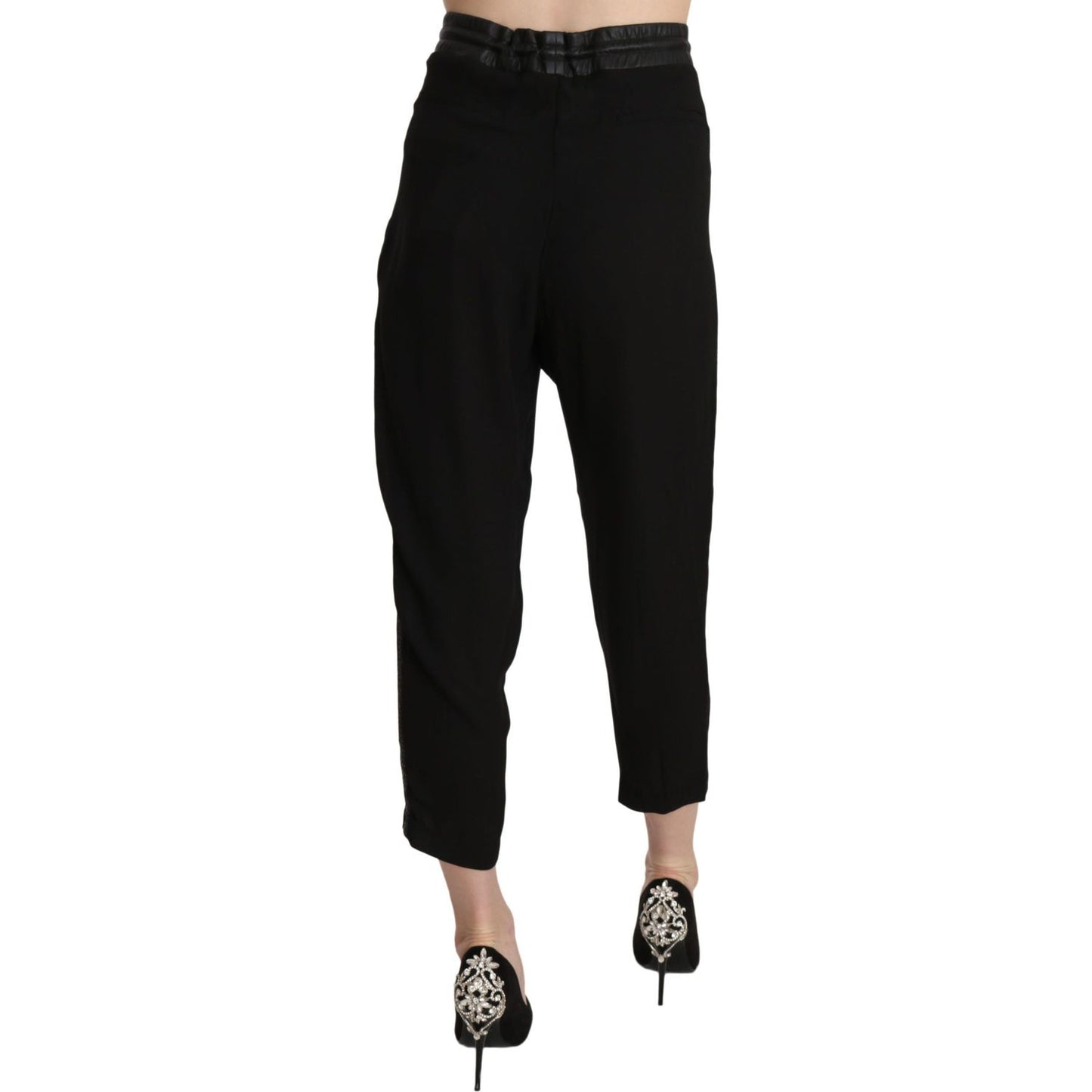 Guess Black Polyester High Waist Cropped Trousers Pants Guess