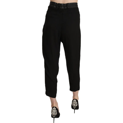 Guess Black Polyester High Waist Cropped Trousers Pants Guess