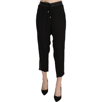 Guess Black Polyester High Waist Cropped Trousers Pants Guess