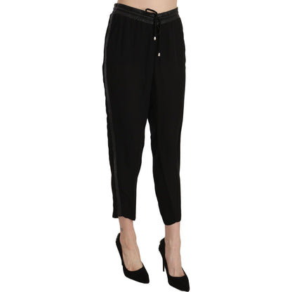 Guess Black Polyester High Waist Cropped Trousers Pants Guess