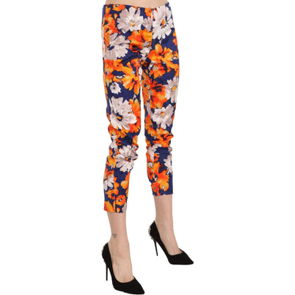 LANACAPRINA Blue Floral Print Skinny Slim Fit Trousers Pants LANACAPRINA