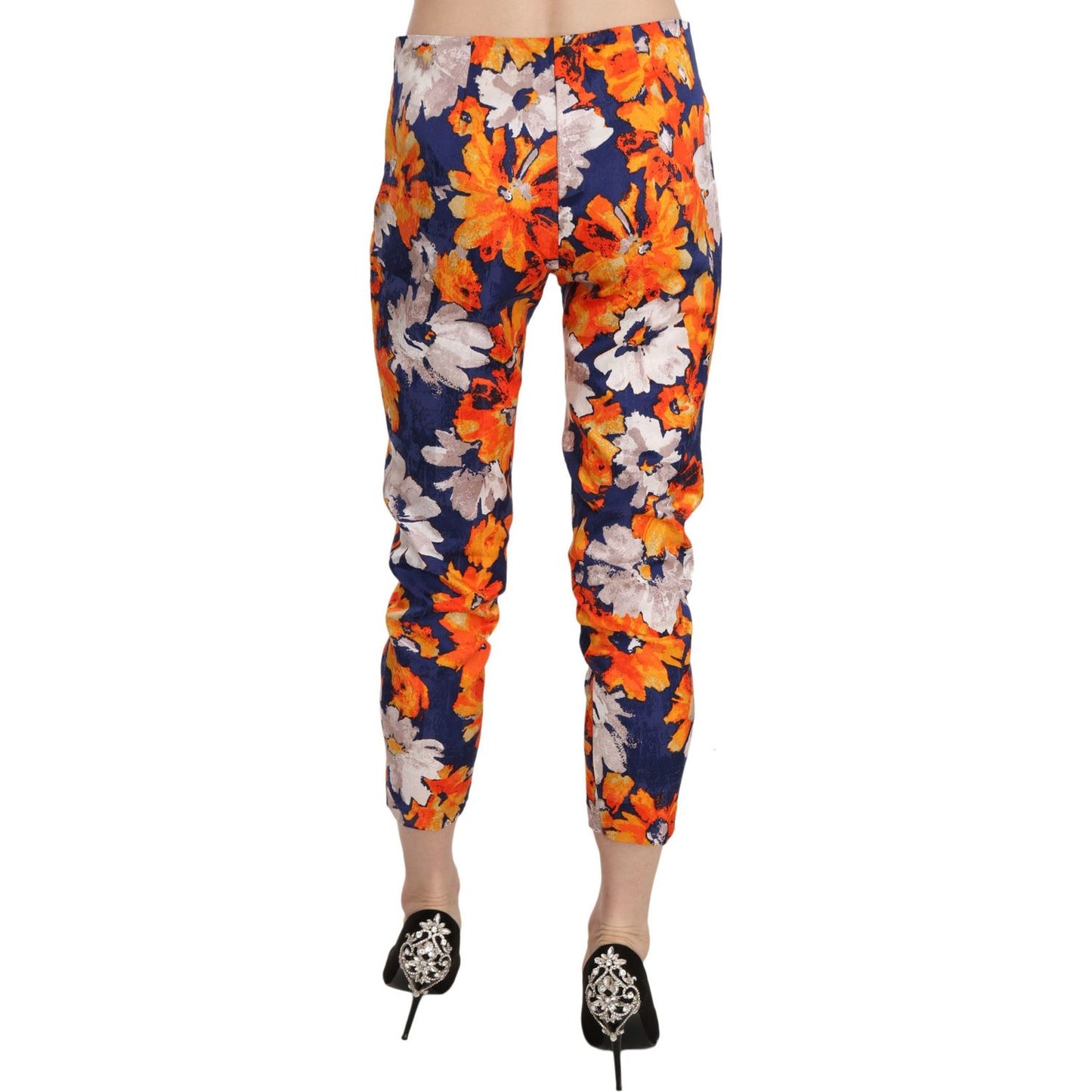 LANACAPRINA Blue Floral Print Skinny Slim Fit Trousers Pants LANACAPRINA