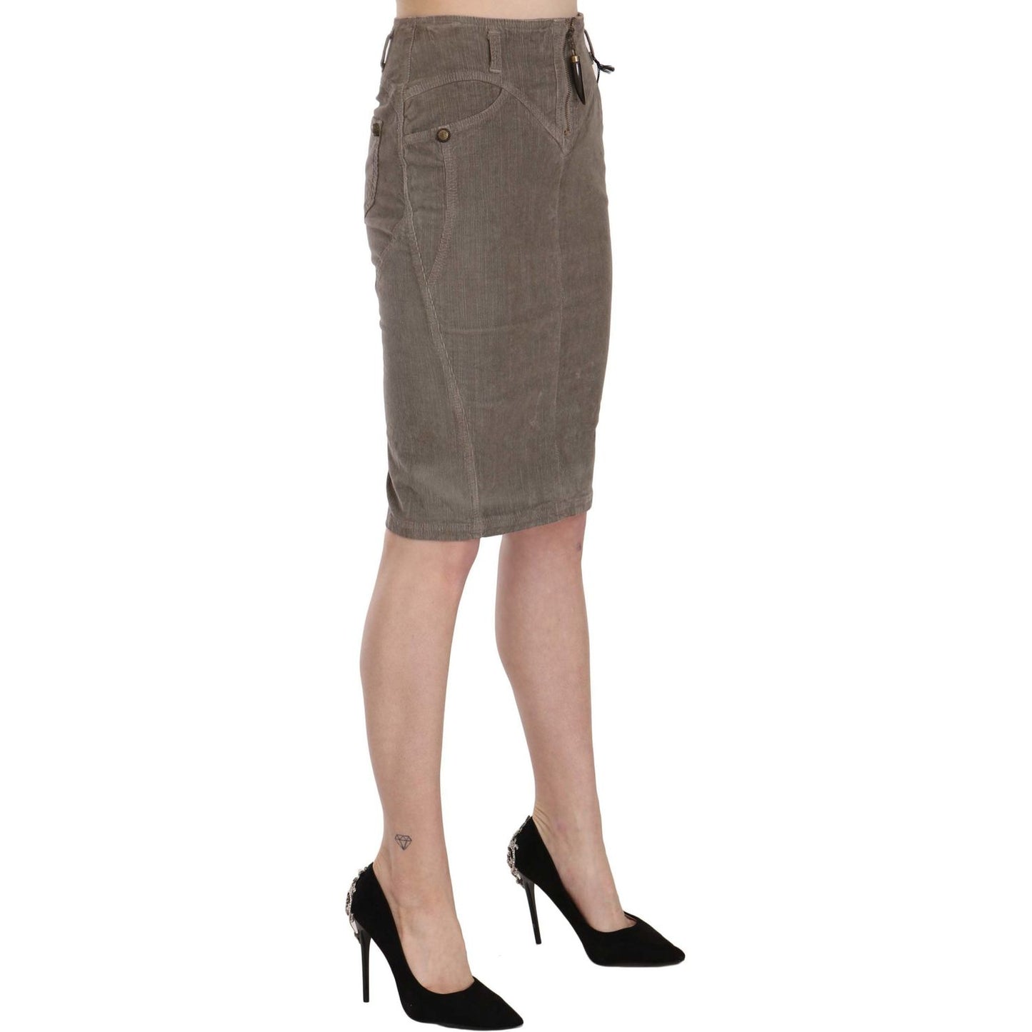 Just Cavalli Gray Corduroy Pencil Straight A-Line Skirt