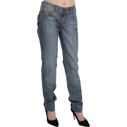 Just Cavalli Blue Washed Cotton Low Waist Slim Fit Denim Pants