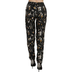 Dolce & Gabbana Black Jazz Club Print High Waist Tapered Pants Jeans & Pants