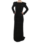 John Richmond Black Silk Full Length Sequined Gown Dress