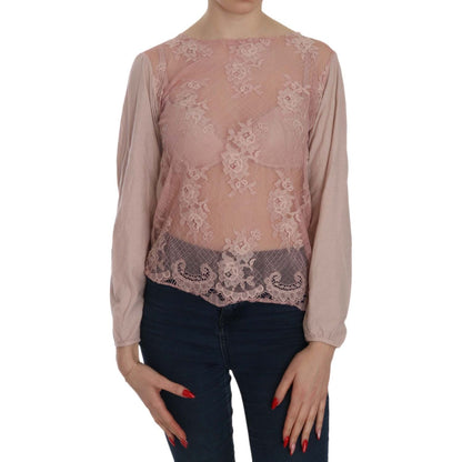 PINK MEMORIES Pink Lace See Through Long Sleeve Blouse