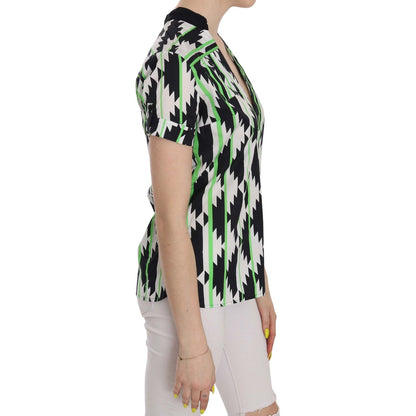 Costume National Multi Color Plunging Top Blouse