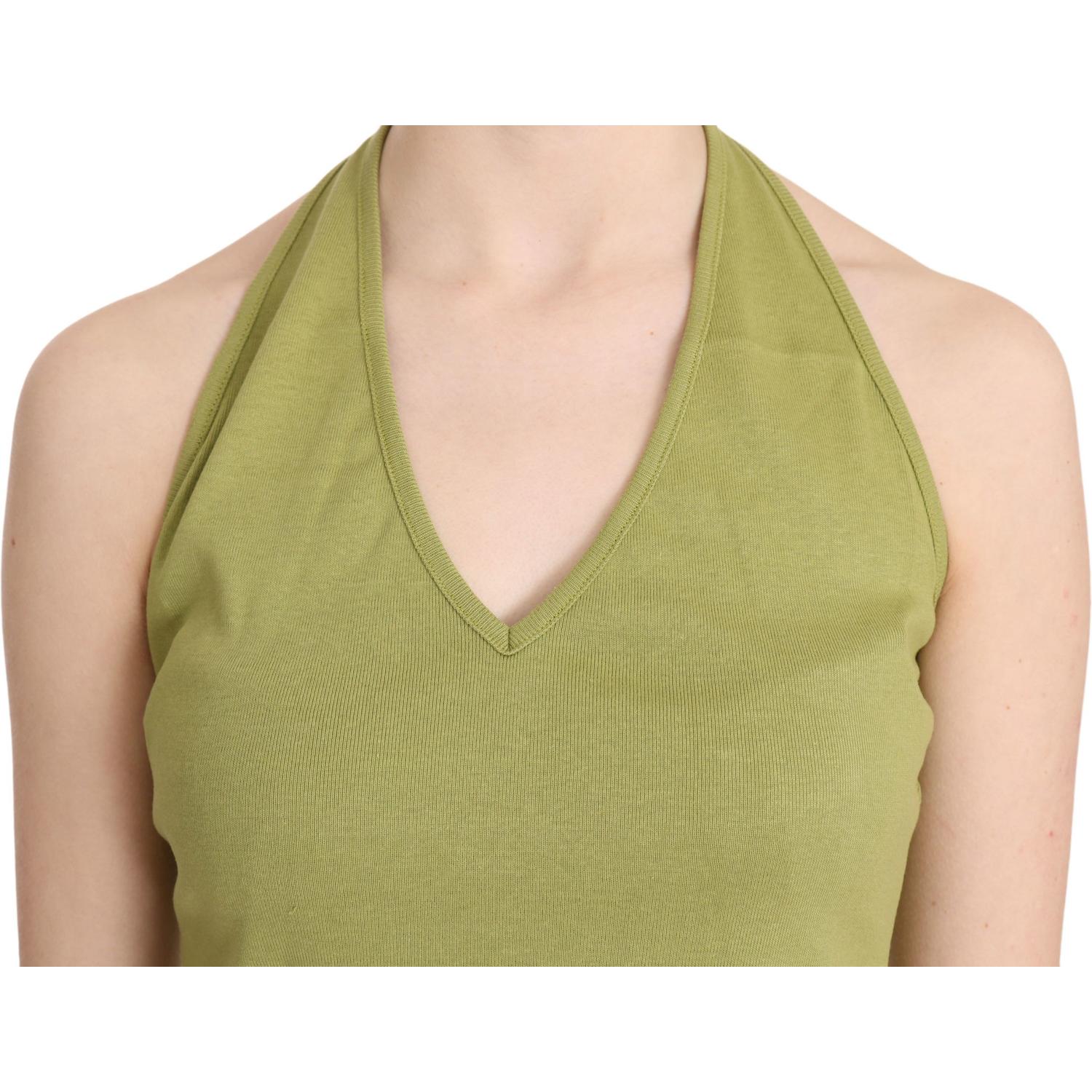 GF Ferre Green Halter Cotton Sleeveless Casual Tank Top Blouse