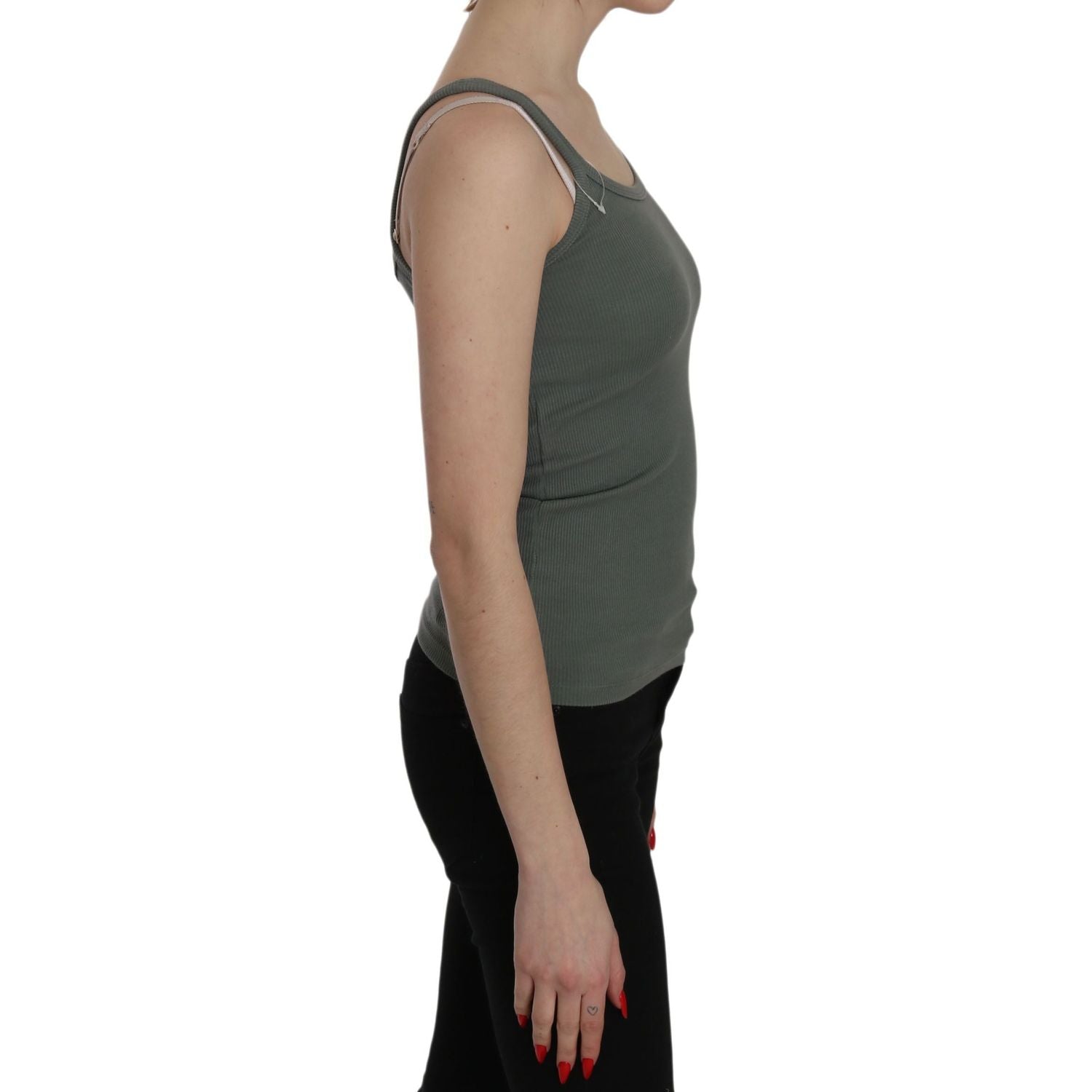 PINK MEMORIES Green Spaghetti Strap Slim Fit Casual Tank Top Blouse