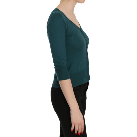 PINK MEMORIES Blue Green Cotton 3/4 Sleeve Cardigan Top Blouse