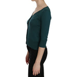 PINK MEMORIES Blue Green Cotton 3/4 Sleeve Cardigan Top Blouse
