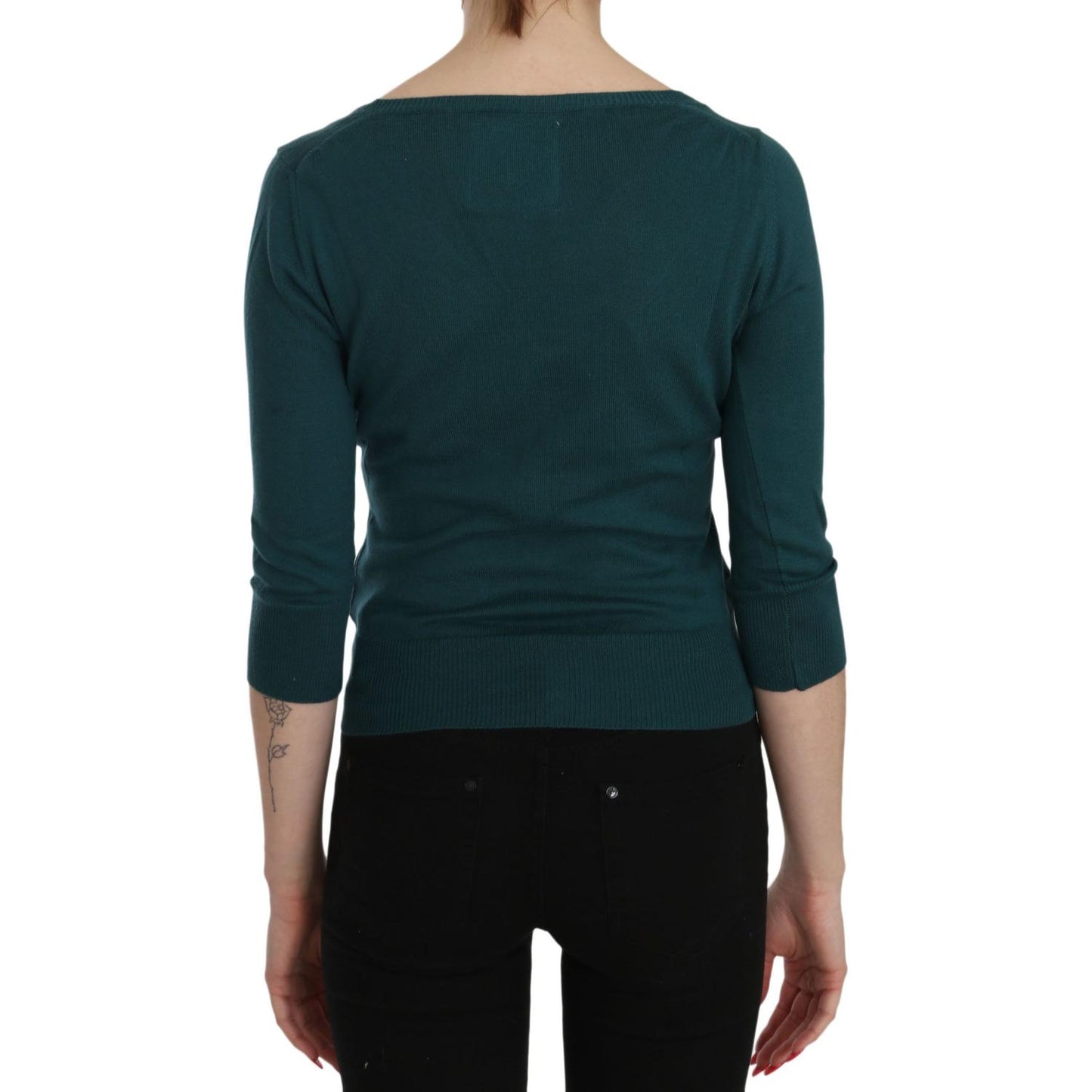 PINK MEMORIES Blue Green Cotton 3/4 Sleeve Cardigan Top Blouse