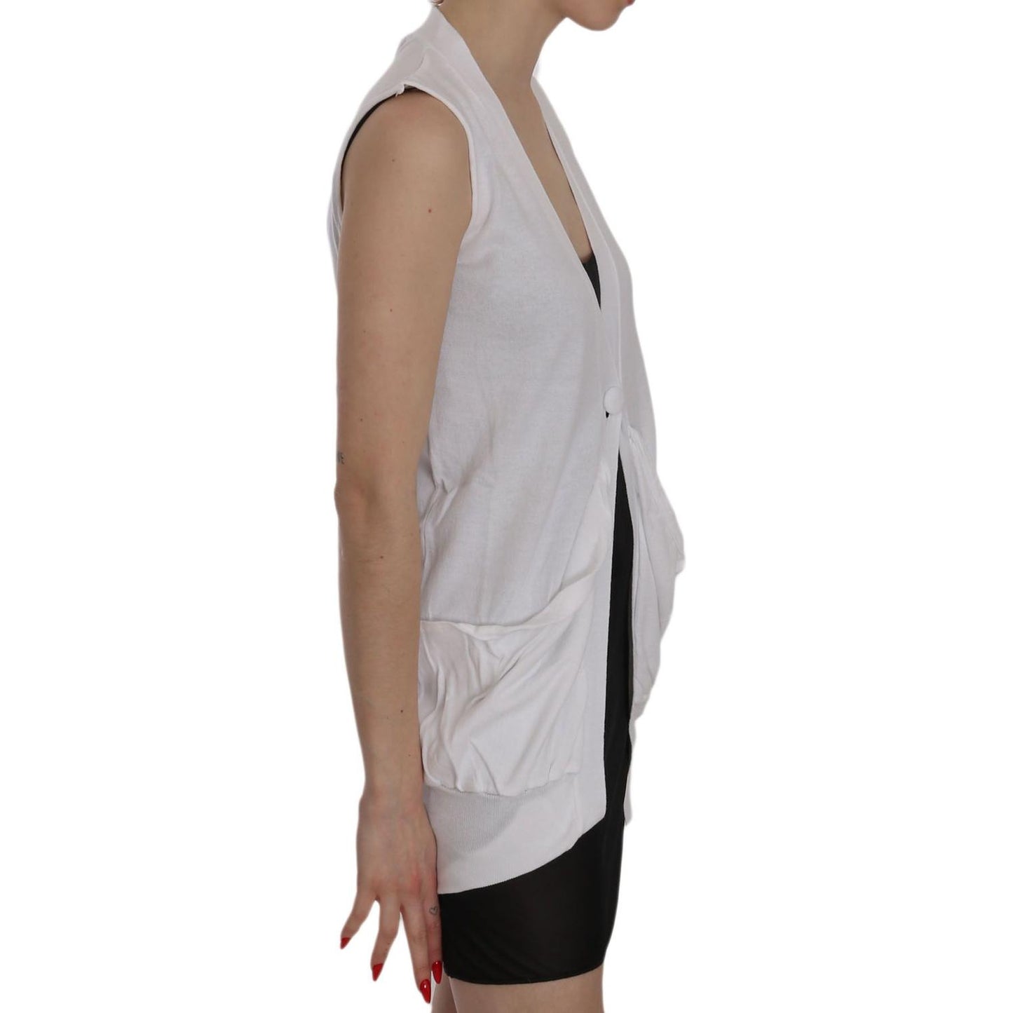 PINK MEMORIES White 100% Cotton Sleeveless Cardigan Top Vest